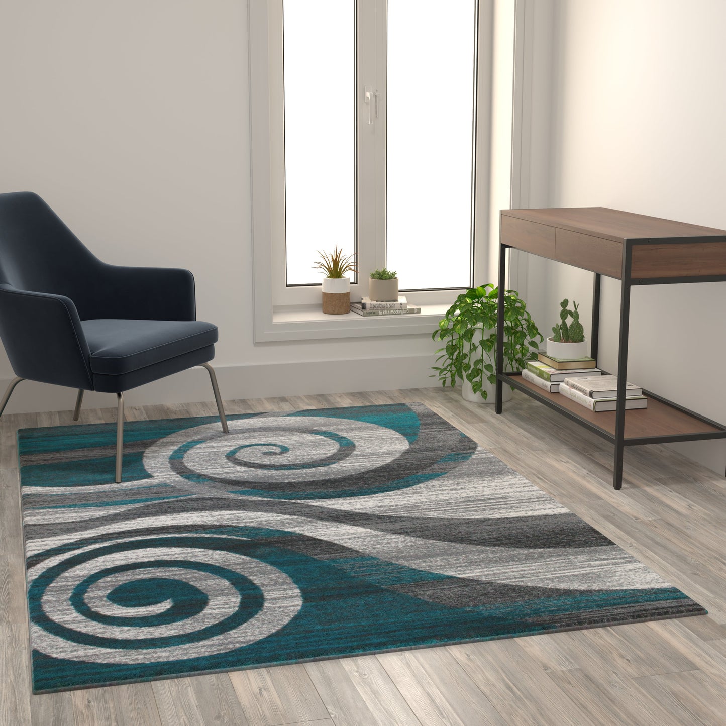 5x7 Turquoise Swirl Area Rug OKR-RG1103-57-TQ-GG