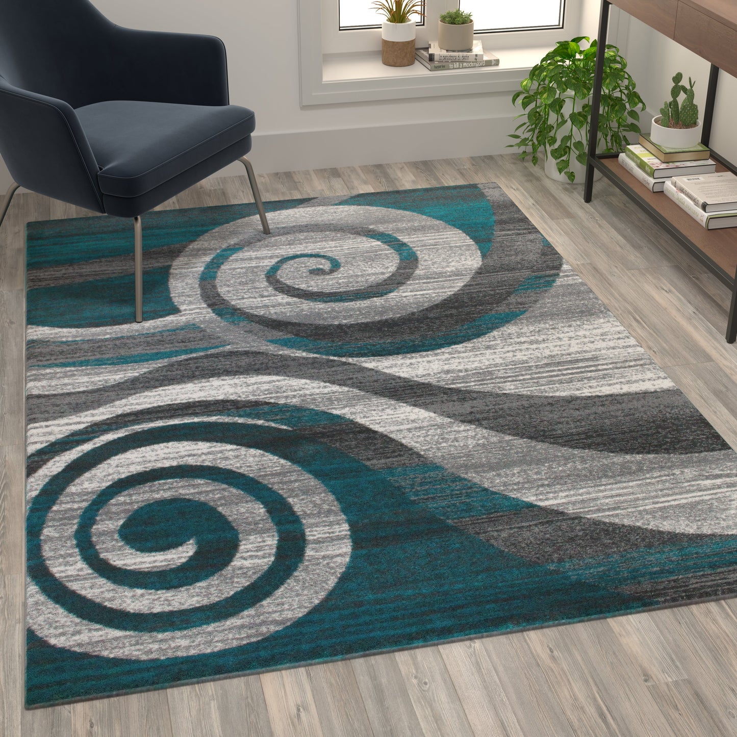 5x7 Turquoise Swirl Area Rug OKR-RG1103-57-TQ-GG