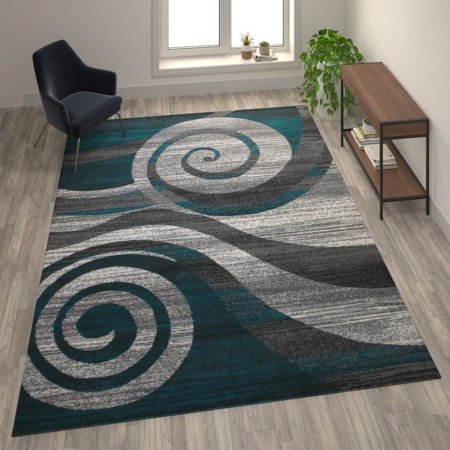 8x10 Turquoise Swirl Area Rug OKR-RG1103-810-TQ-GG