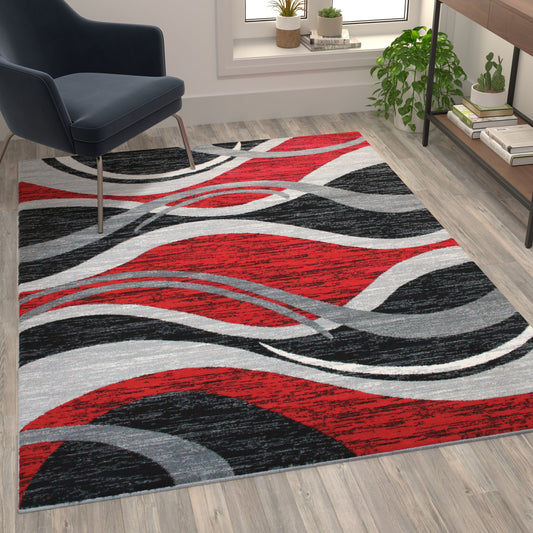 5x7 Red Ripple Area Rug OKR-RG1109-57-RD-GG