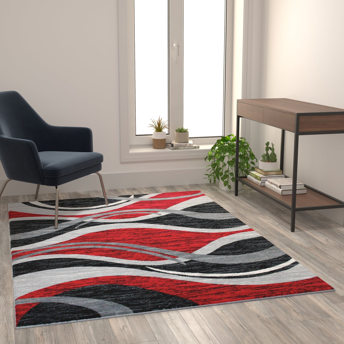 5x7 Red Ripple Area Rug OKR-RG1109-57-RD-GG