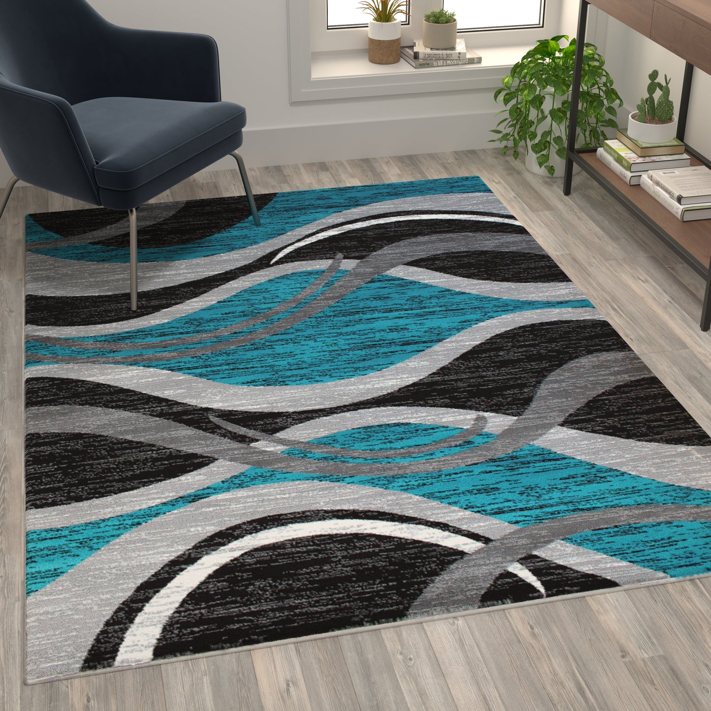 5x7 Turquoise Ripple Area Rug OKR-RG1109-57-TQ-GG