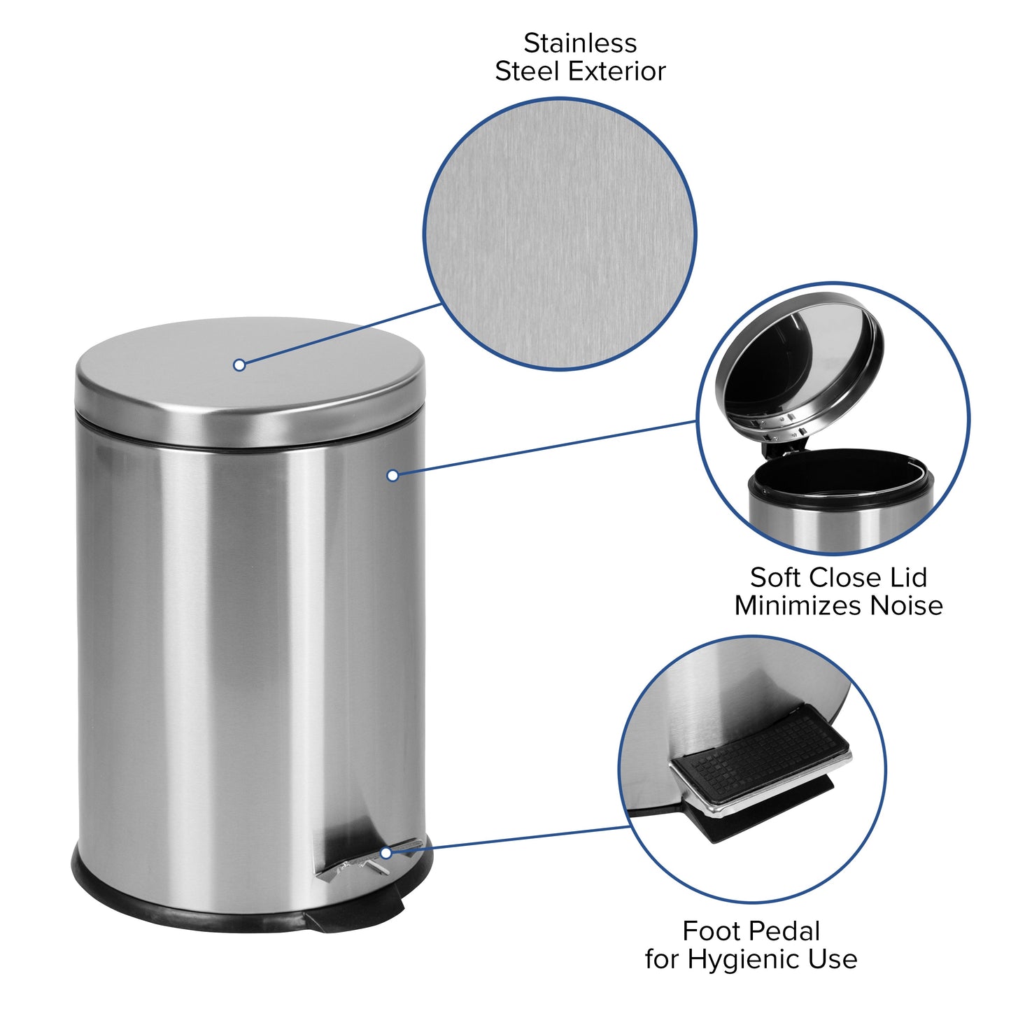 5.3 GAL Stainless Trash Can PF-H008A20-M-GG