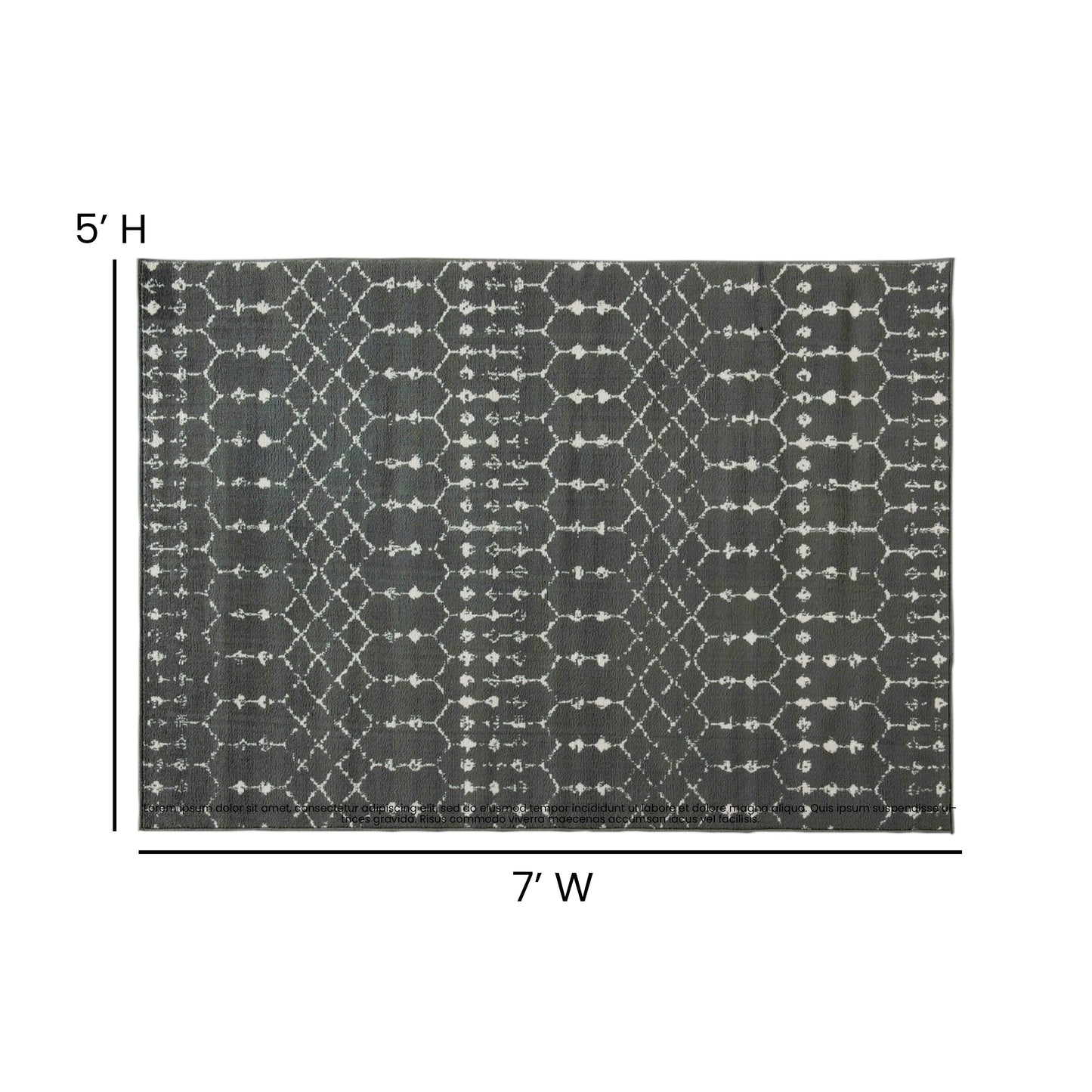 5x7 Dark Gray & Ivory Area Rug RC-CR19-1330-57-GR-GG