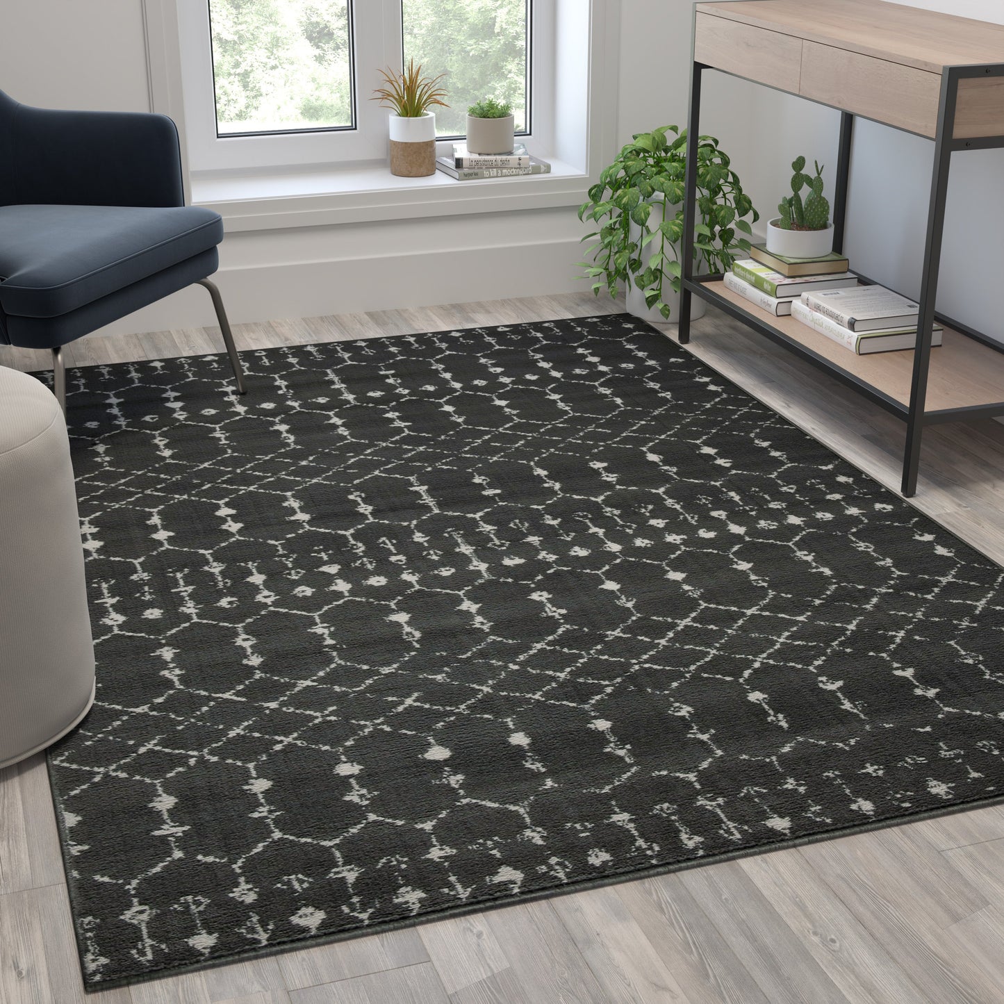 5x7 Dark Gray & Ivory Area Rug RC-CR19-1330-57-GR-GG