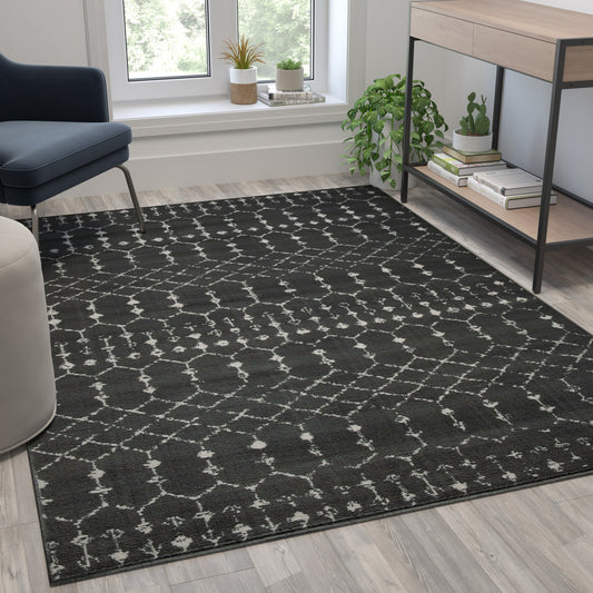 5x7 Dark Gray & Ivory Area Rug RC-CR19-1330-57-GR-GG