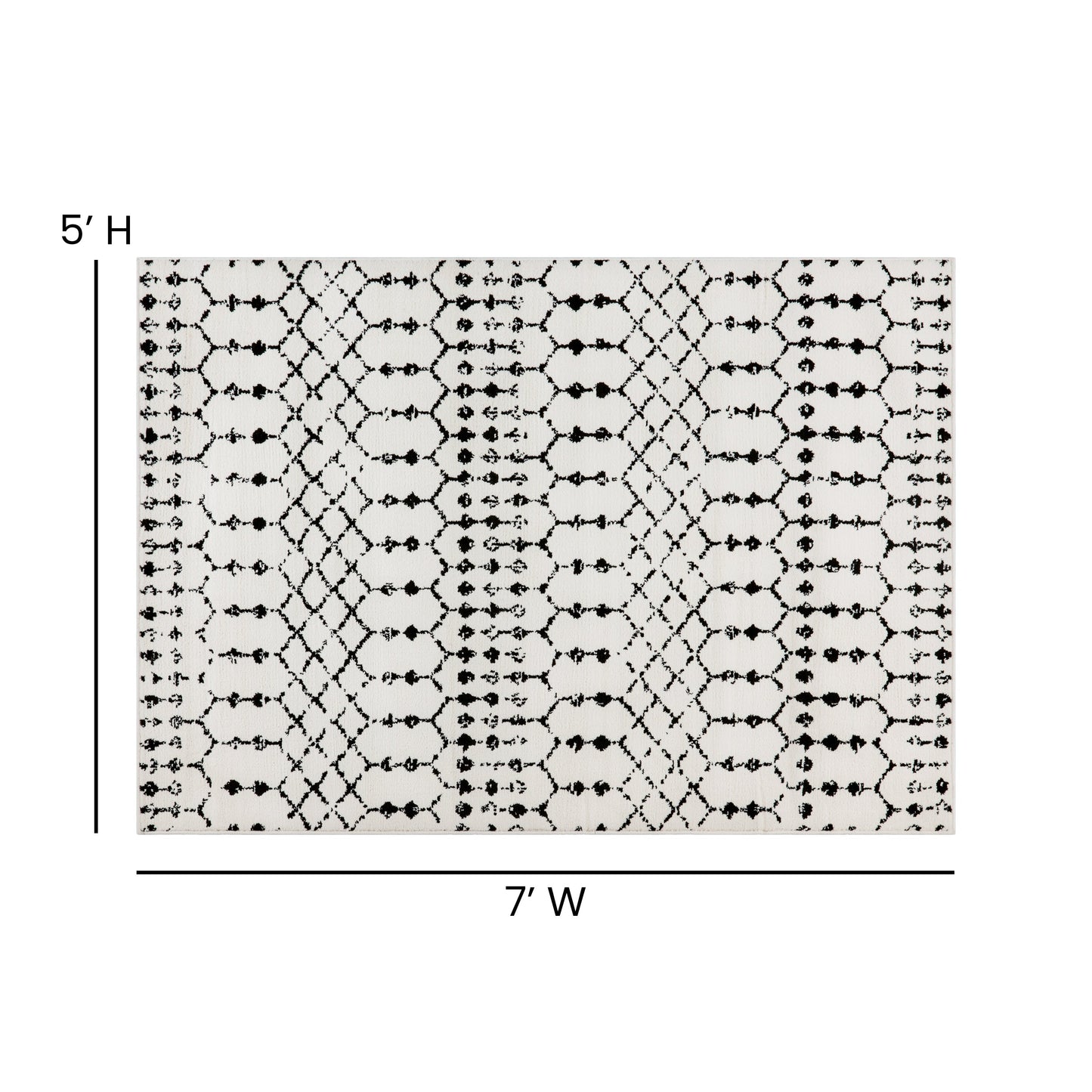 5x7 Ivory & Black Area Rug RC-CR19-1330-57-WH-GG