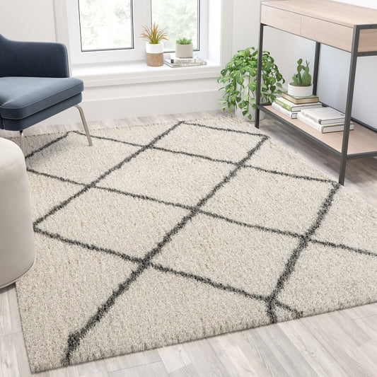 5x7 Ivory & Black Area Rug RC-KJ-181070-01-57-IV-GR-GG
