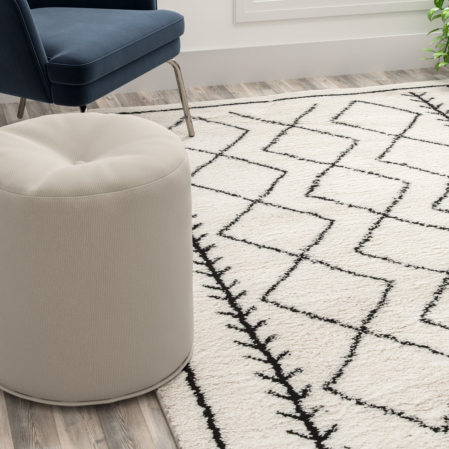 5x7 Ivory & Black Area Rug RC-MS-202012-01-57-GG