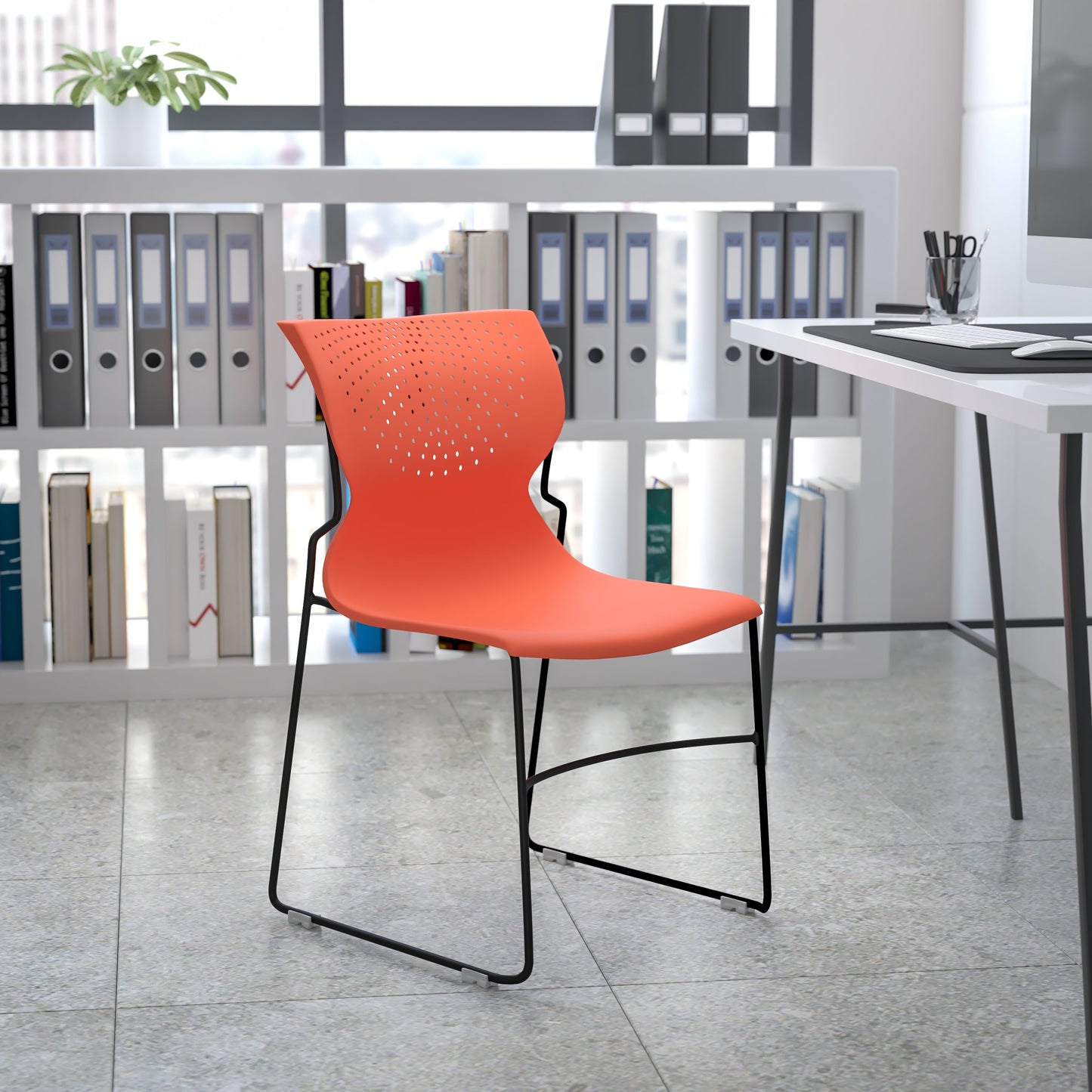 Orange Plastic Stack Chair RUT-438-OR-GG