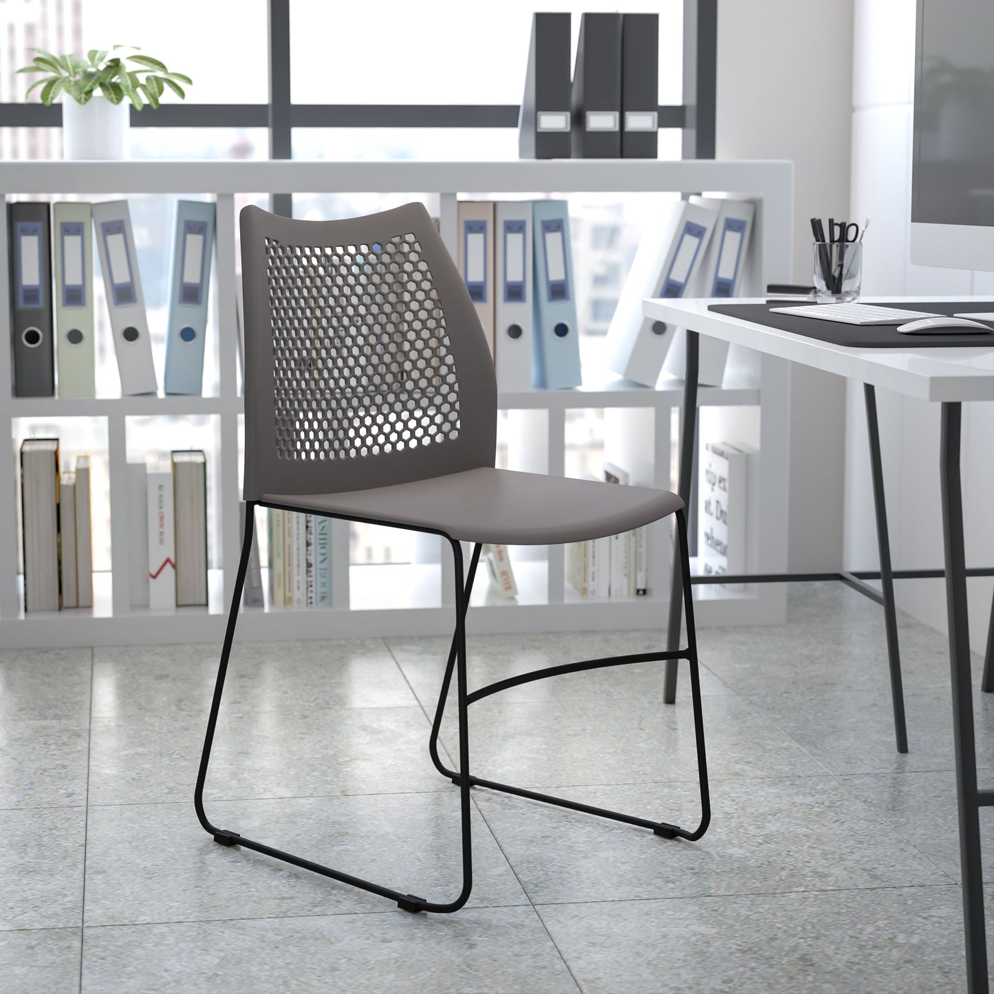 Gray Plastic Stack Chair RUT-498A-GY-GG