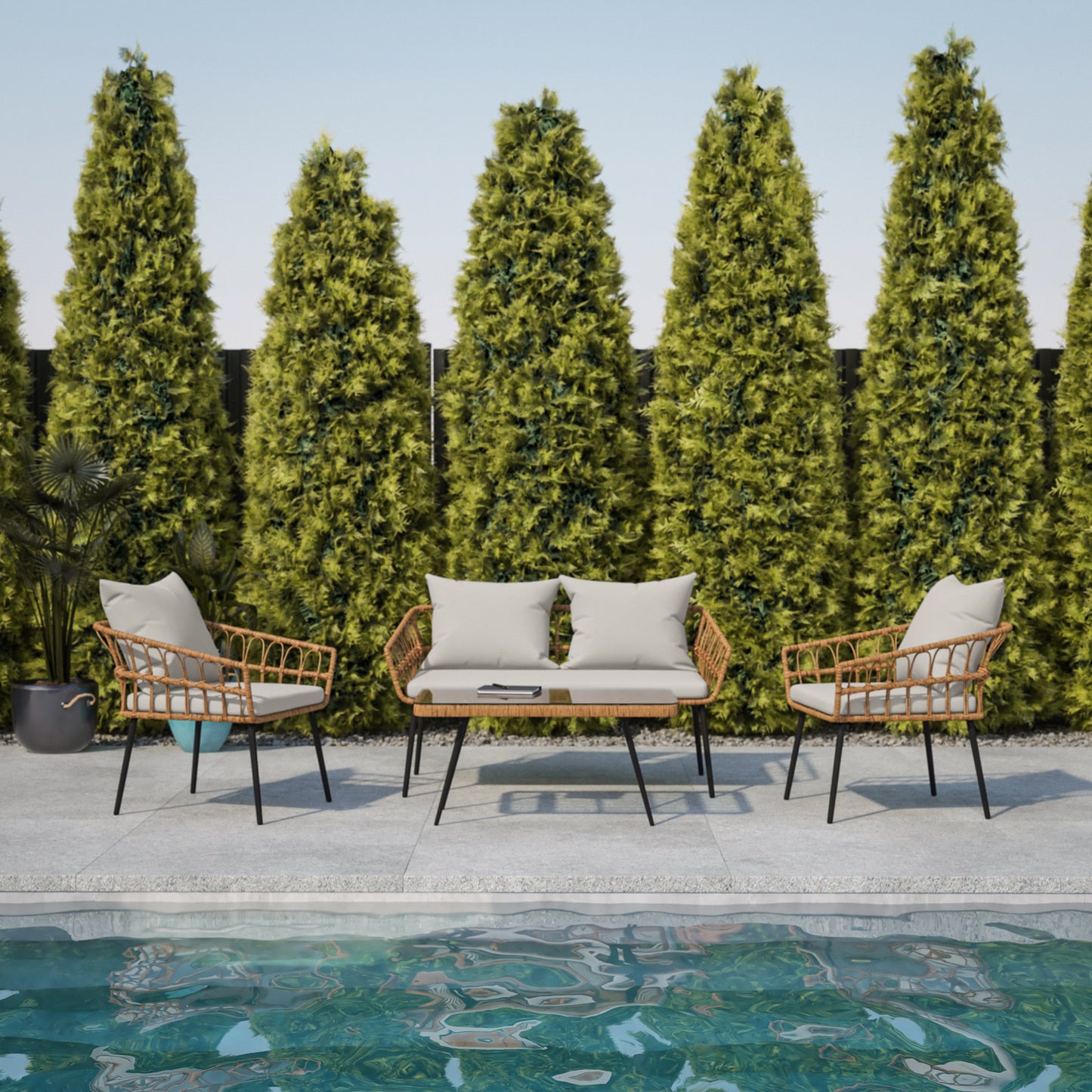 4PC NAT/Gray Rope Rattan Set SB-1960-GY-GG