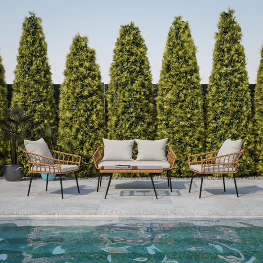 4PC NAT/Gray Rope Rattan Set SB-1960-GY-GG