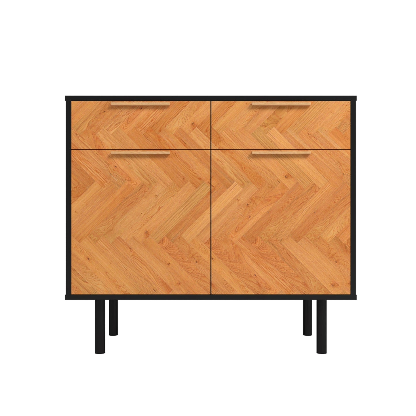 Manhattan Comfort Mid-Century Modern Liam Sideboard with 4 Shelves in Black and Wood SB-311AMC247