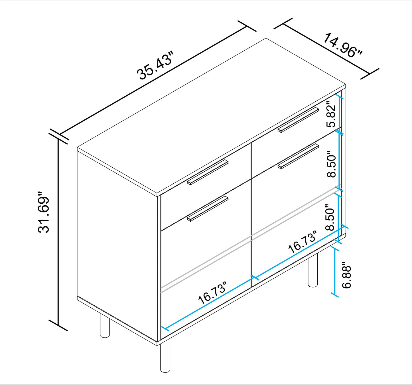 Manhattan Comfort Mid-Century Modern Liam Sideboard with 4 Shelves in Black and Wood SB-311AMC247