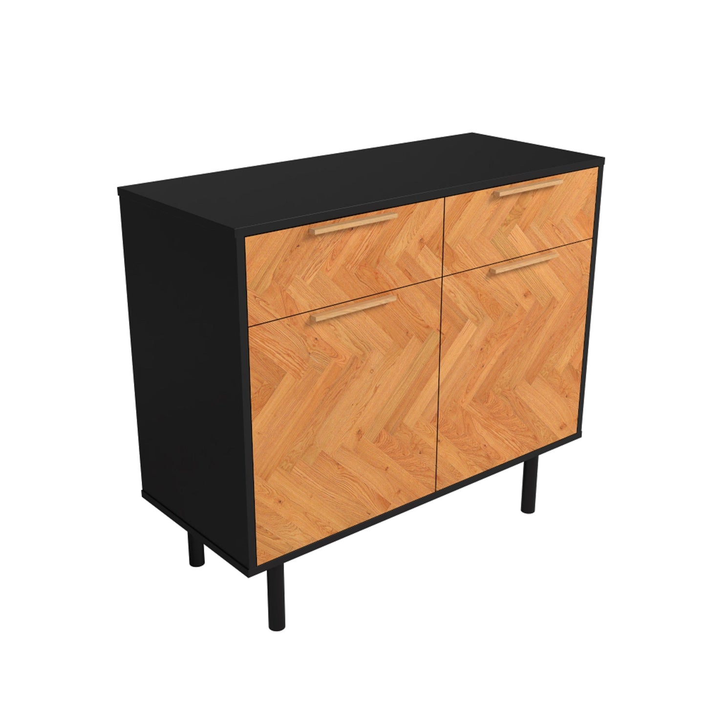 Manhattan Comfort Mid-Century Modern Liam Sideboard with 4 Shelves in Black and Wood SB-311AMC247