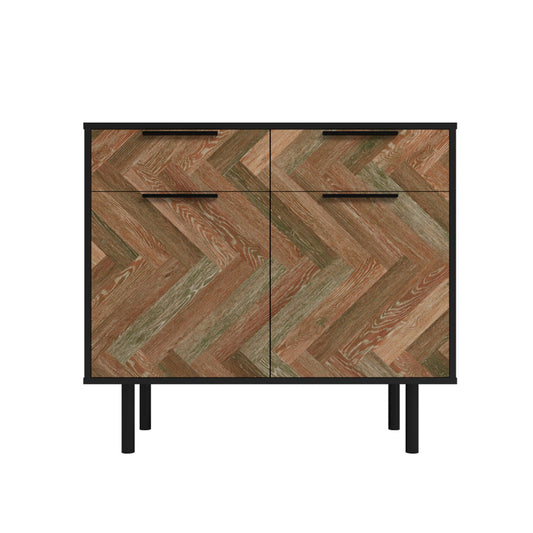 Manhattan Comfort Mid-Century Modern Liam Sideboard with 4 Shelves in Black and Brown SB-311AMC248