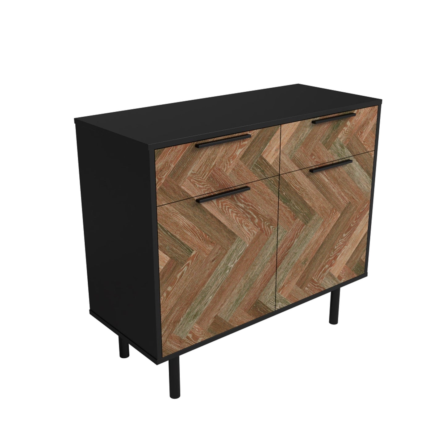 Manhattan Comfort Mid-Century Modern Liam Sideboard with 4 Shelves in Black and Brown SB-311AMC248