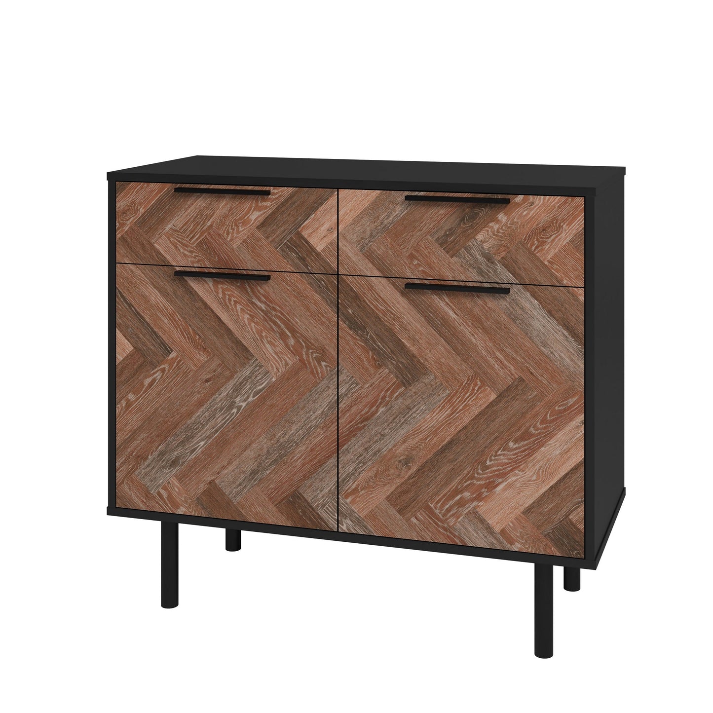 Manhattan Comfort Mid-Century Modern Liam Sideboard with 4 Shelves in Black and Brown SB-311AMC248