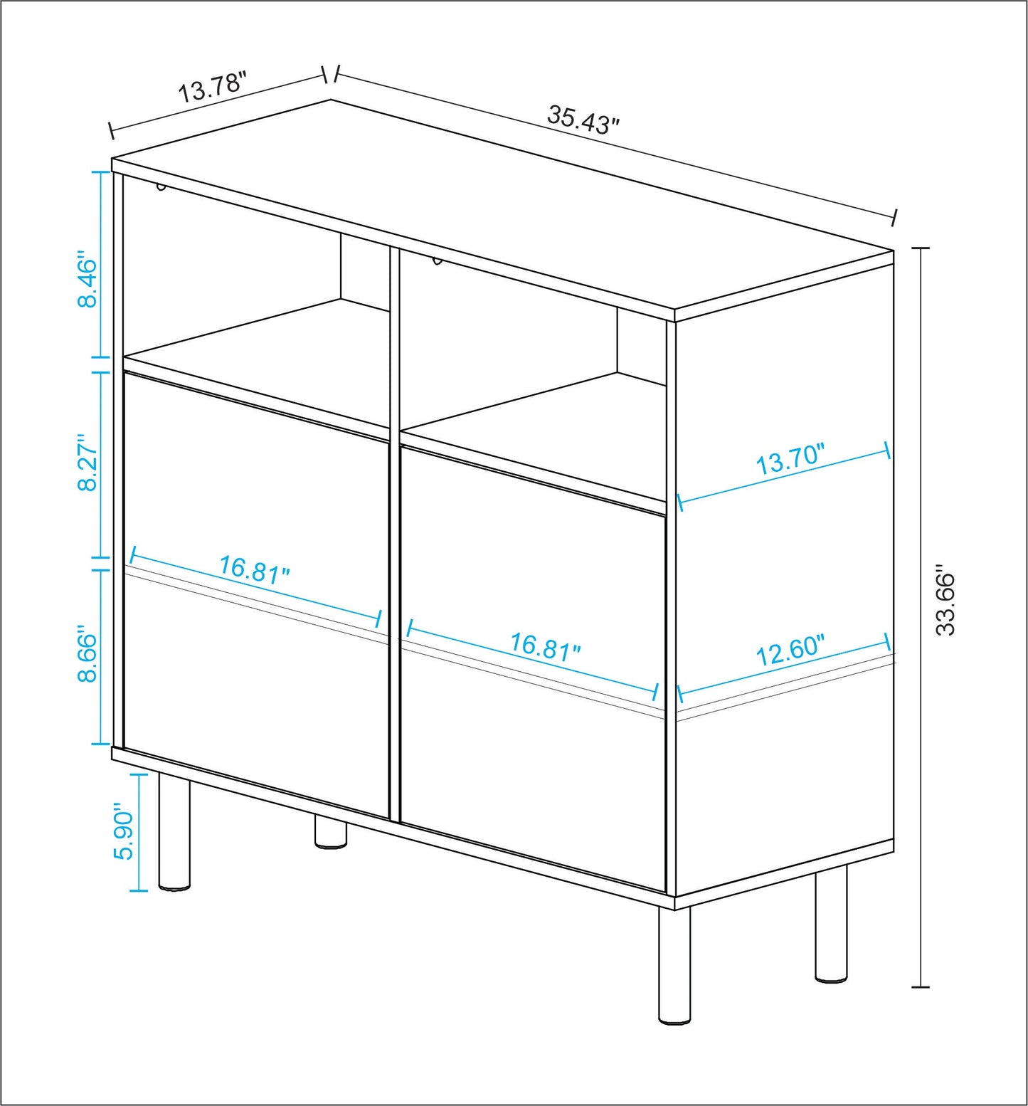Manhattan Comfort Mid-Century Modern Retro Sideboard with 6 Shelves in White and Multi Color Red, Yellow, Blue Print SB-313AMC132