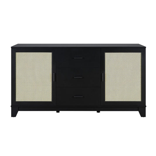 Manhattan Comfort Sheridan 59.05 Modern Cane Sideboard with Adjustable Shelves in Black