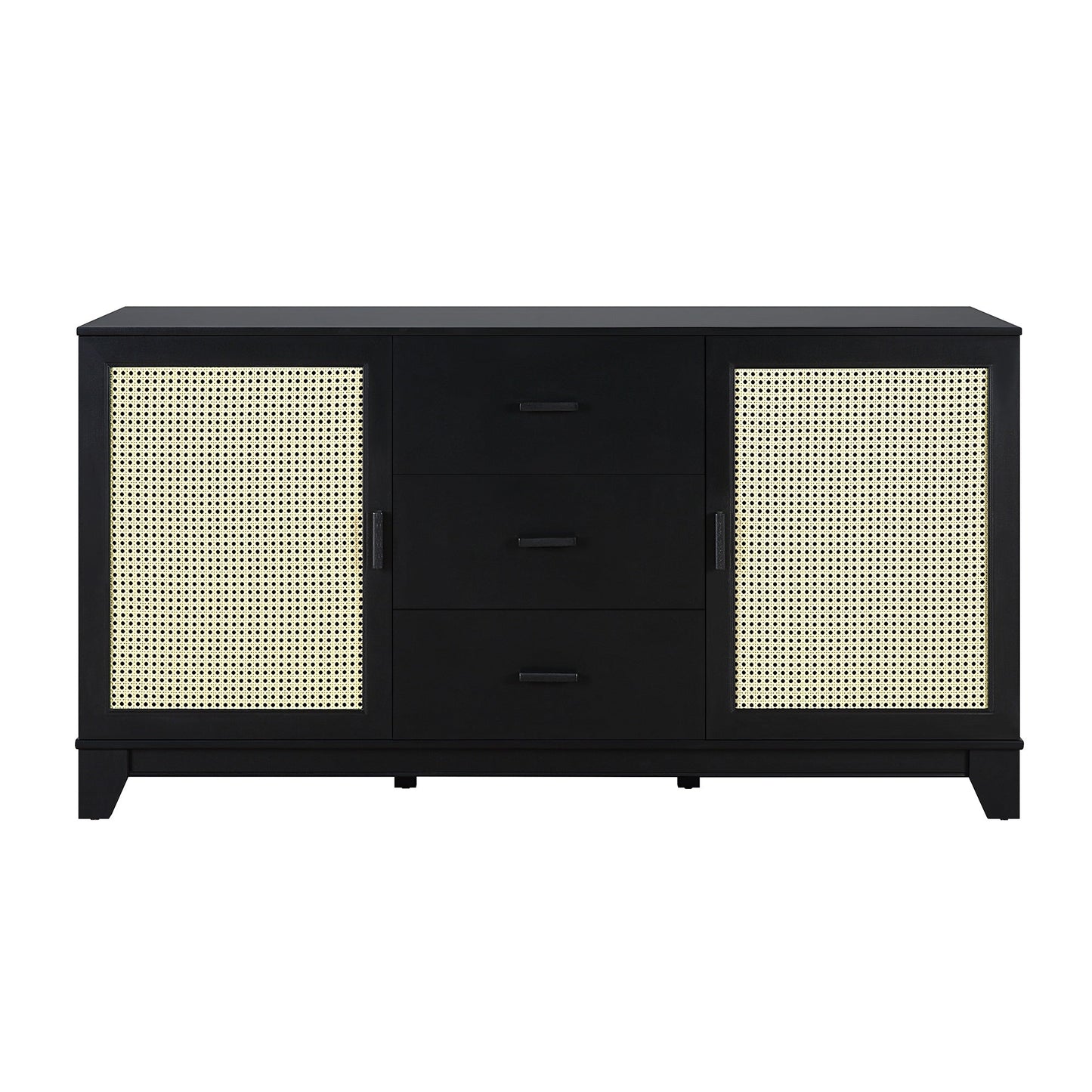 Manhattan Comfort Sheridan 59.05 Modern Cane Sideboard with Adjustable Shelves in Black SB-4GLF-BK