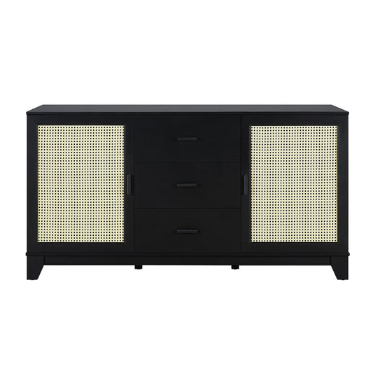 Manhattan Comfort Sheridan 59.05 Modern Cane Sideboard with Adjustable Shelves in Black SB-4GLF-BK