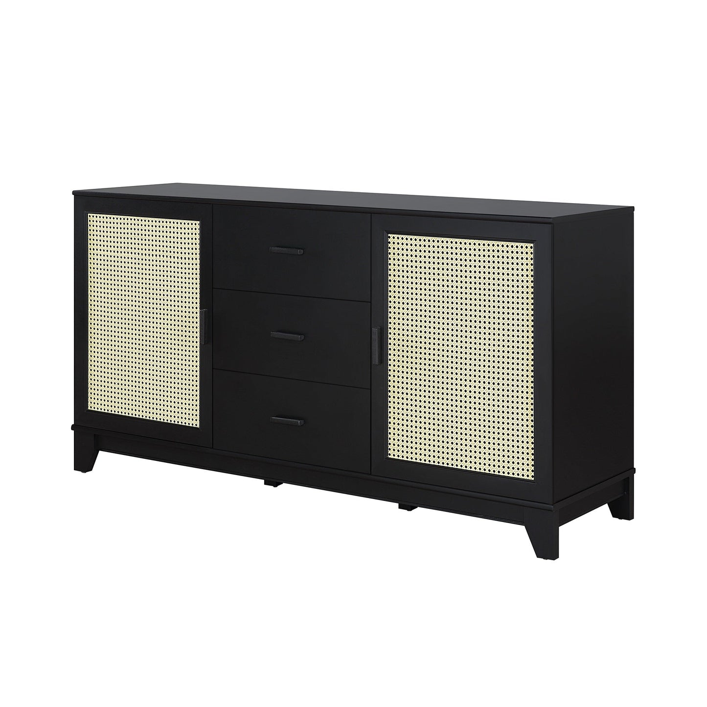 Manhattan Comfort Sheridan 59.05 Modern Cane Sideboard with Adjustable Shelves in Black SB-4GLF-BK