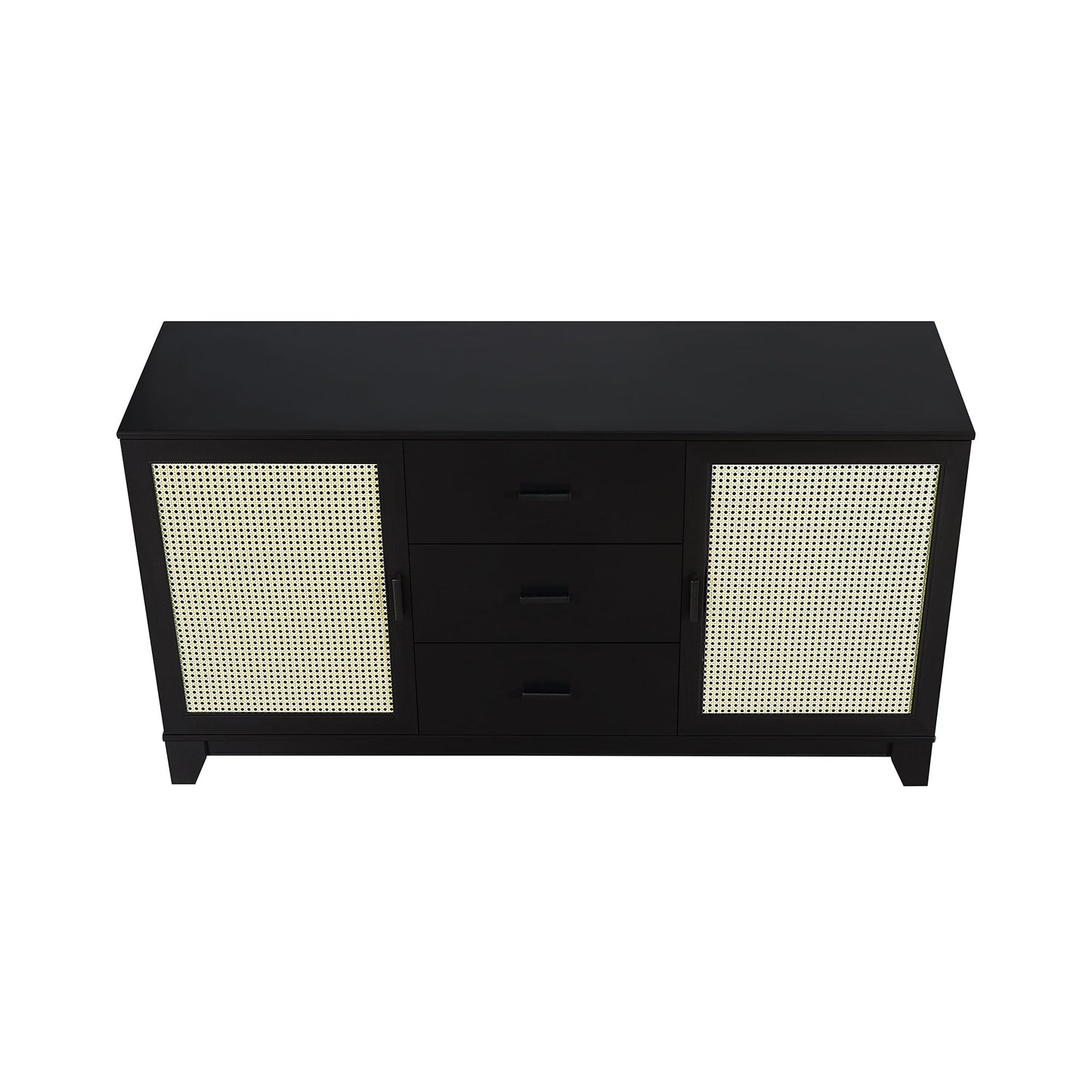 Manhattan Comfort Sheridan 59.05 Modern Cane Sideboard with Adjustable Shelves in Black SB-4GLF-BK