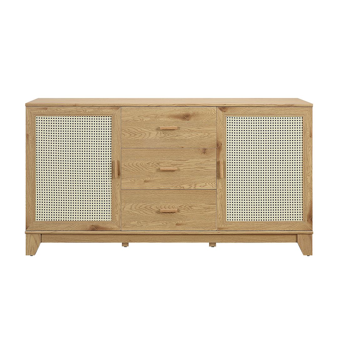 Manhattan Comfort Sheridan 59.05 Modern Cane Sideboard with Adjustable Shelves in Nature