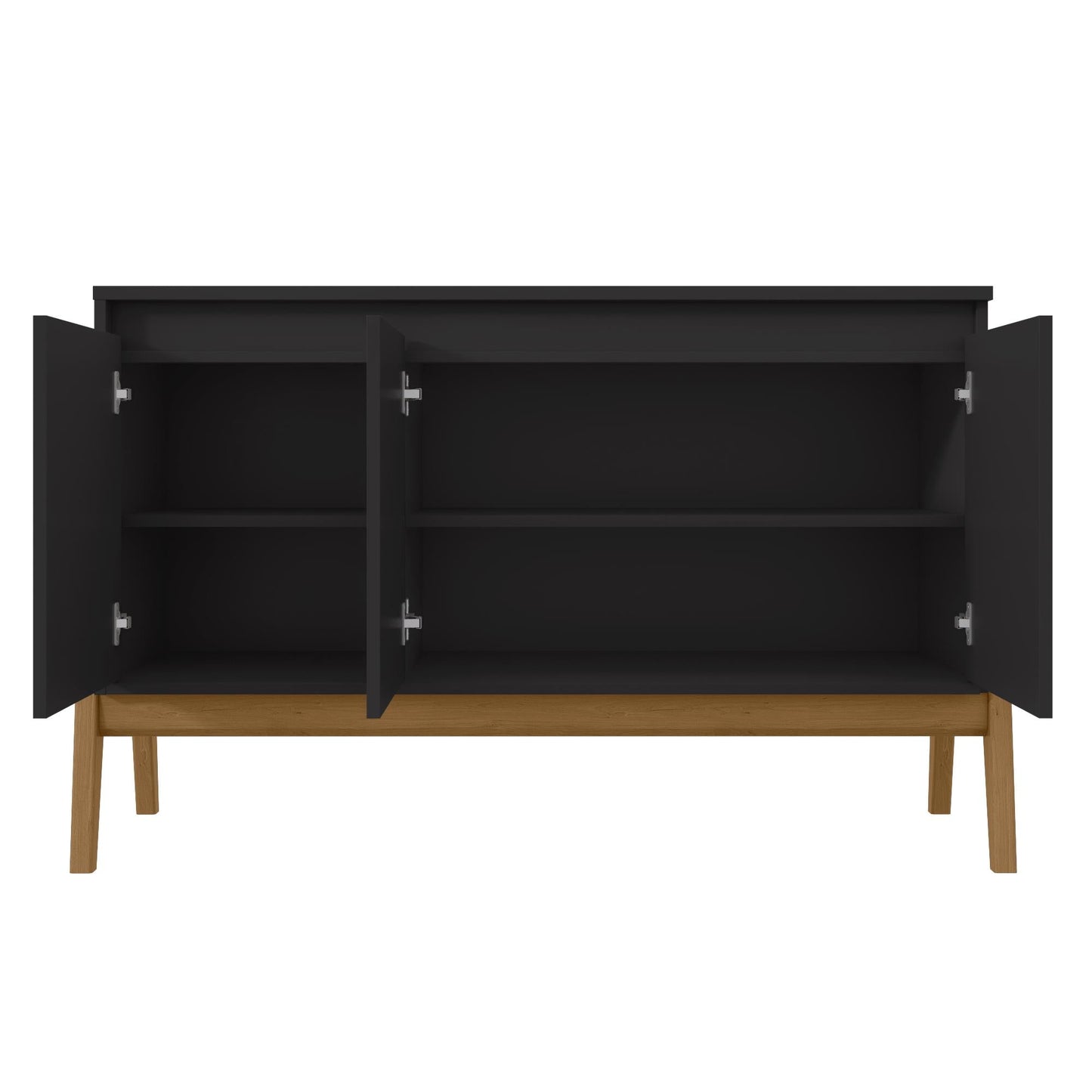 Manhattan Comfort Mid-Century Modern Gales 48.50 Sideboard with Solid Wood Legs in Matte Black SB-62676-BK