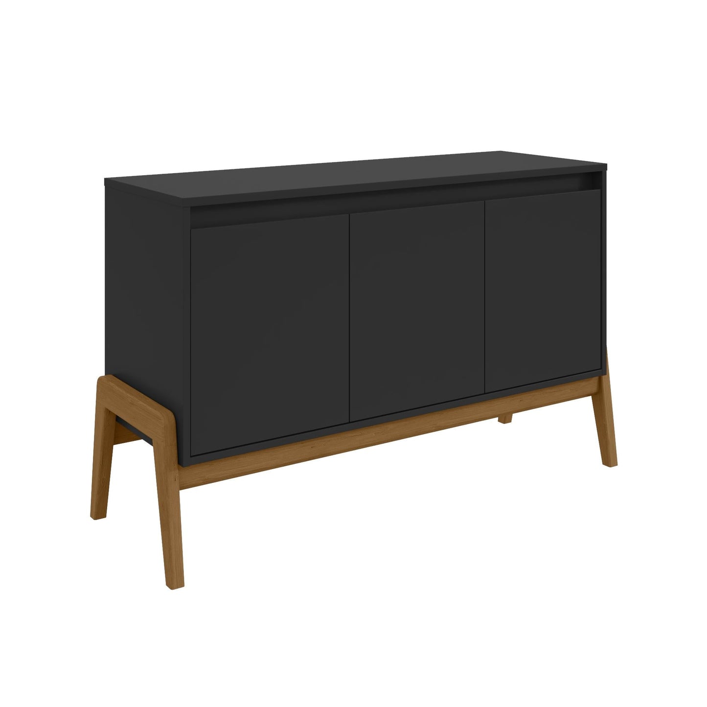 Manhattan Comfort Mid-Century Modern Gales 48.50 Sideboard with Solid Wood Legs in Matte Black SB-62676-BK