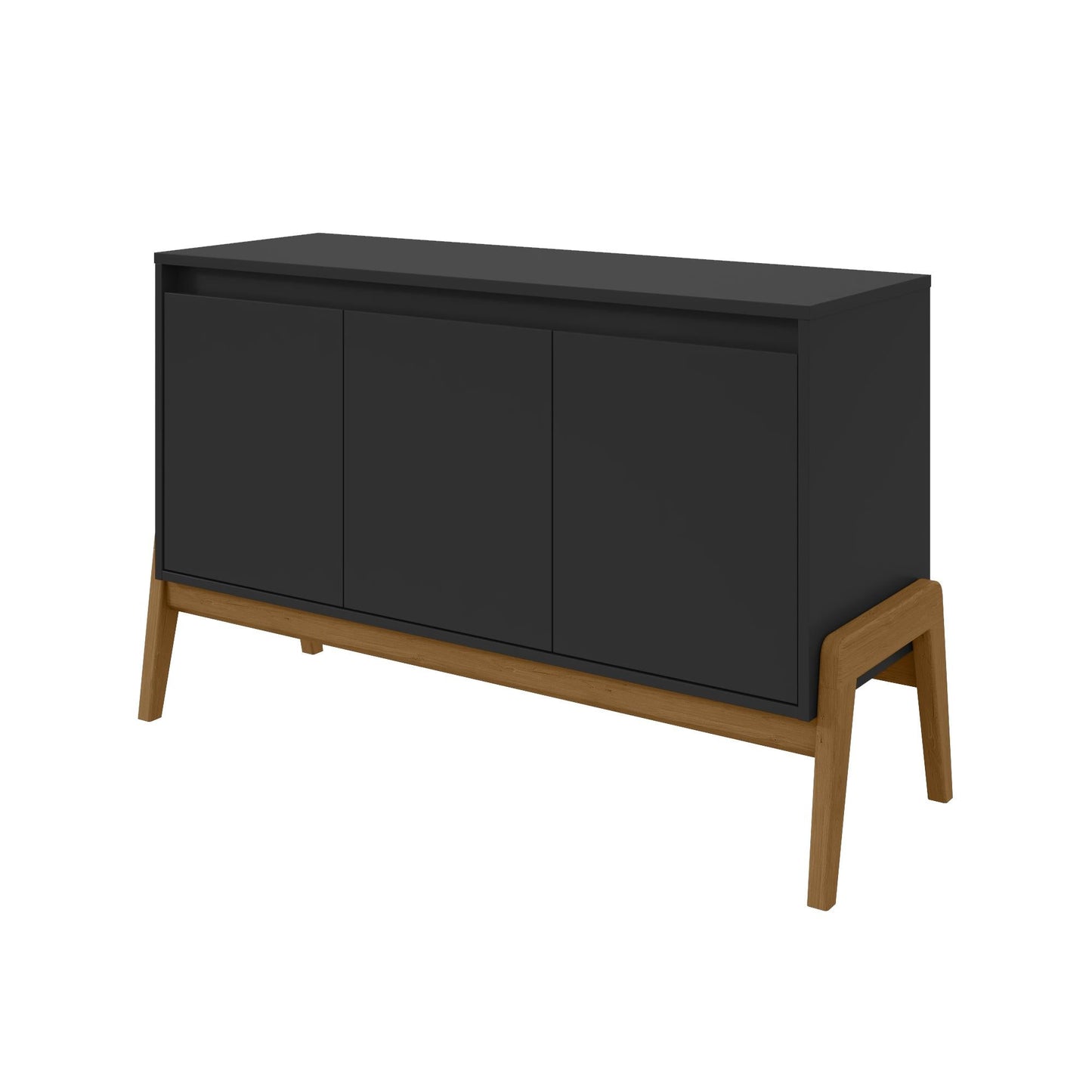 Manhattan Comfort Mid-Century Modern Gales 48.50 Sideboard with Solid Wood Legs in Matte Black SB-62676-BK
