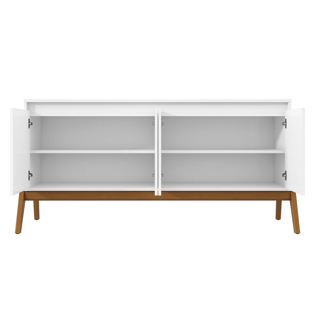 Manhattan Comfort Mid-Century Modern Gales 63.32 Sideboard with Solid Wood Legs in Matte White