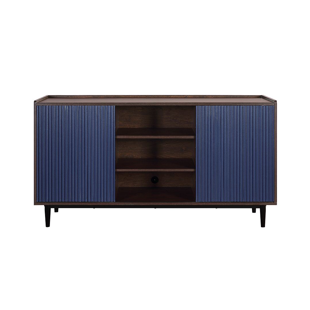 Manhattan Comfort Duane 59.05 Modern Ribbed Sideboard with Adjustable Shelves in Dark Brown and Navy Blue