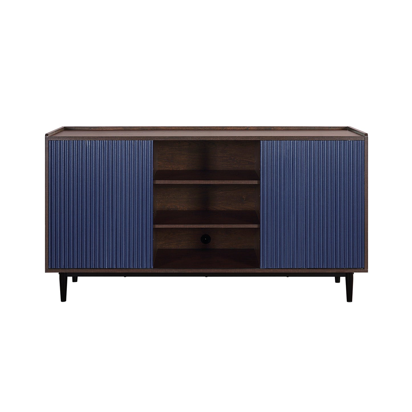 Manhattan Comfort Duane 59.05 Modern Ribbed Sideboard with Adjustable Shelves in Dark Brown and Navy Blue SB-9GLF-NB