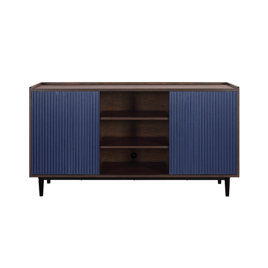 Manhattan Comfort Duane 59.05 Modern Ribbed Sideboard with Adjustable Shelves in Dark Brown and Navy Blue SB-9GLF-NB