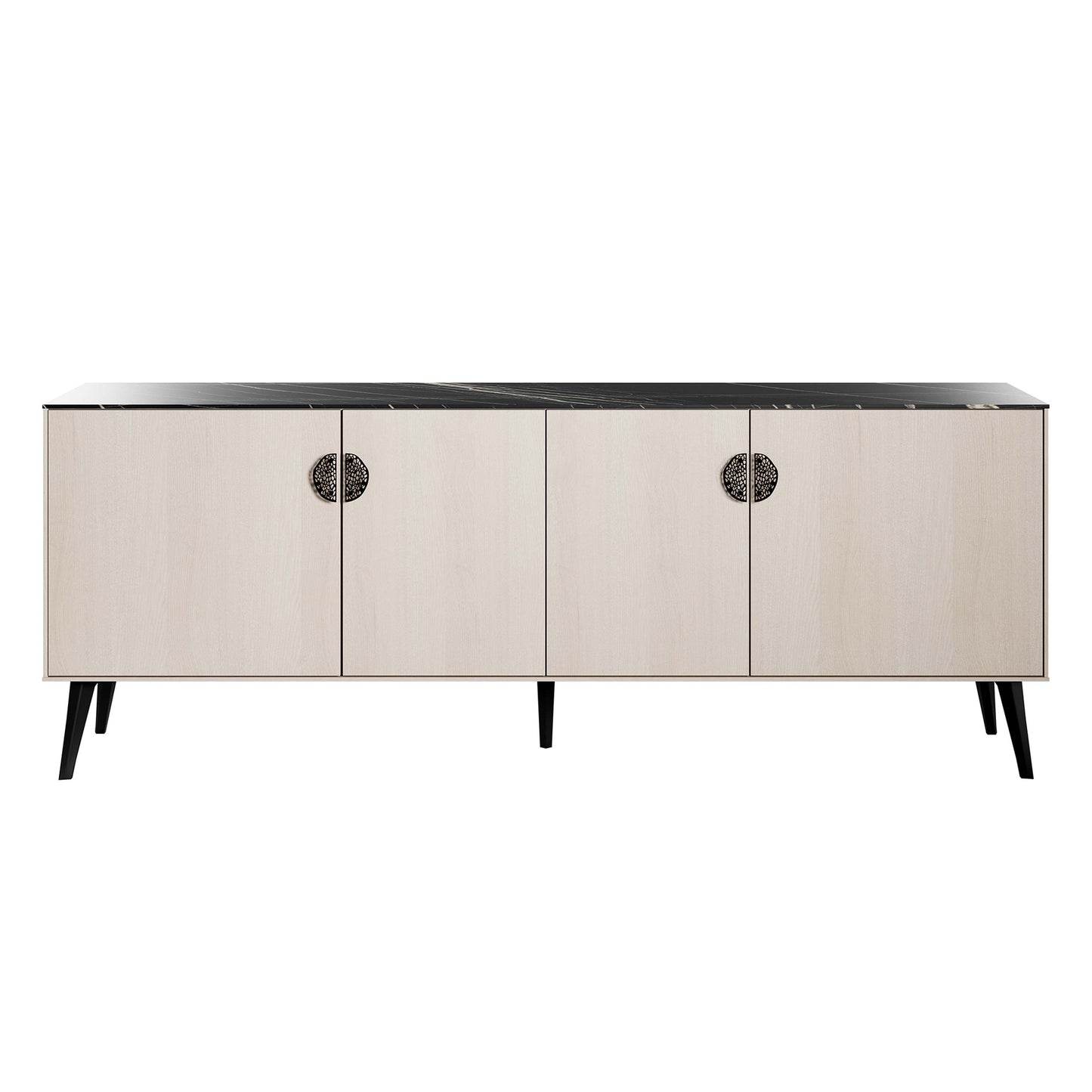 Manhattan Comfort Haley 78.7" Mid-Century Modern Sideboard in White and Black Marble SB002-WB