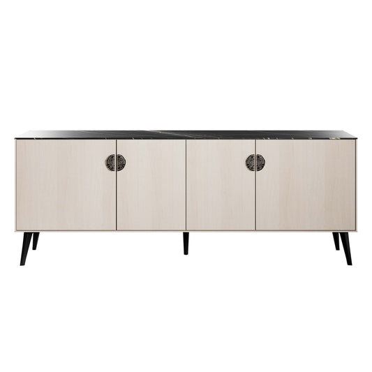 Manhattan Comfort Haley 78.7" Mid-Century Modern Sideboard in White and Black Marble SB002-WB