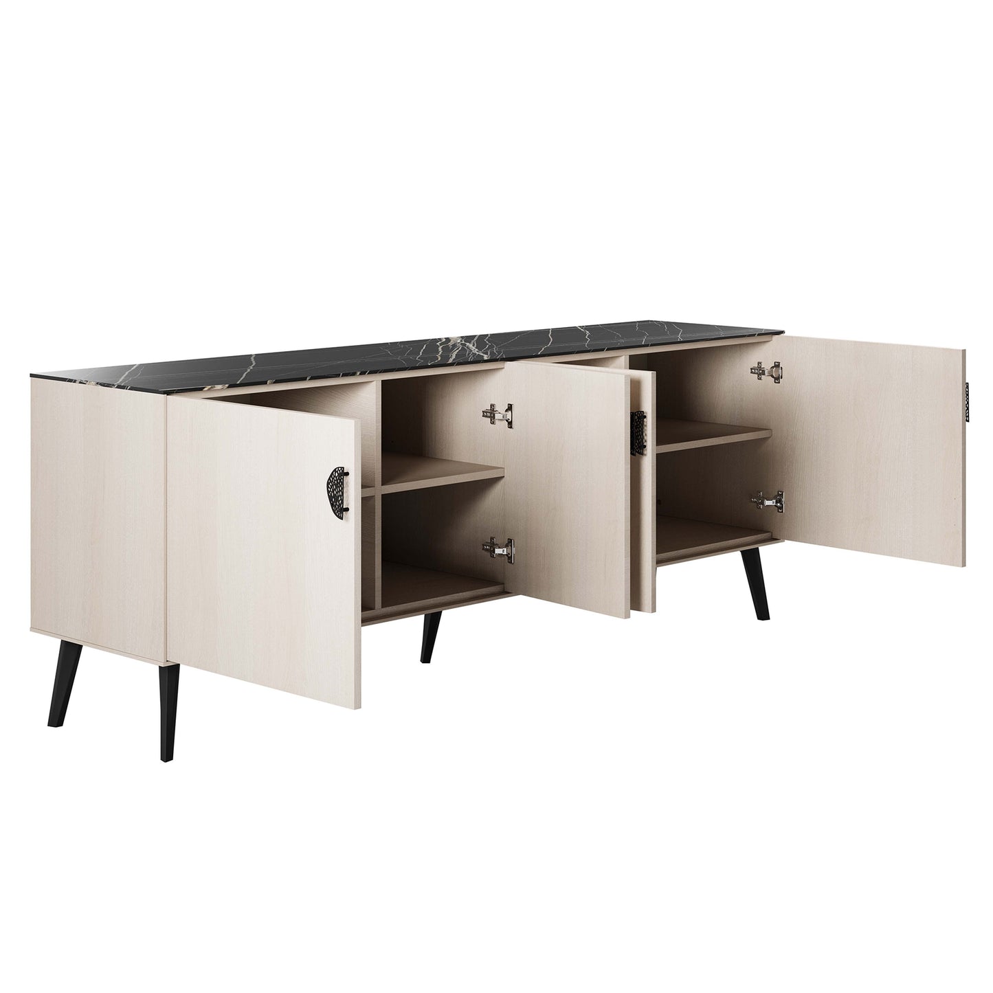 Manhattan Comfort Haley 78.7" Mid-Century Modern Sideboard in White and Black Marble SB002-WB