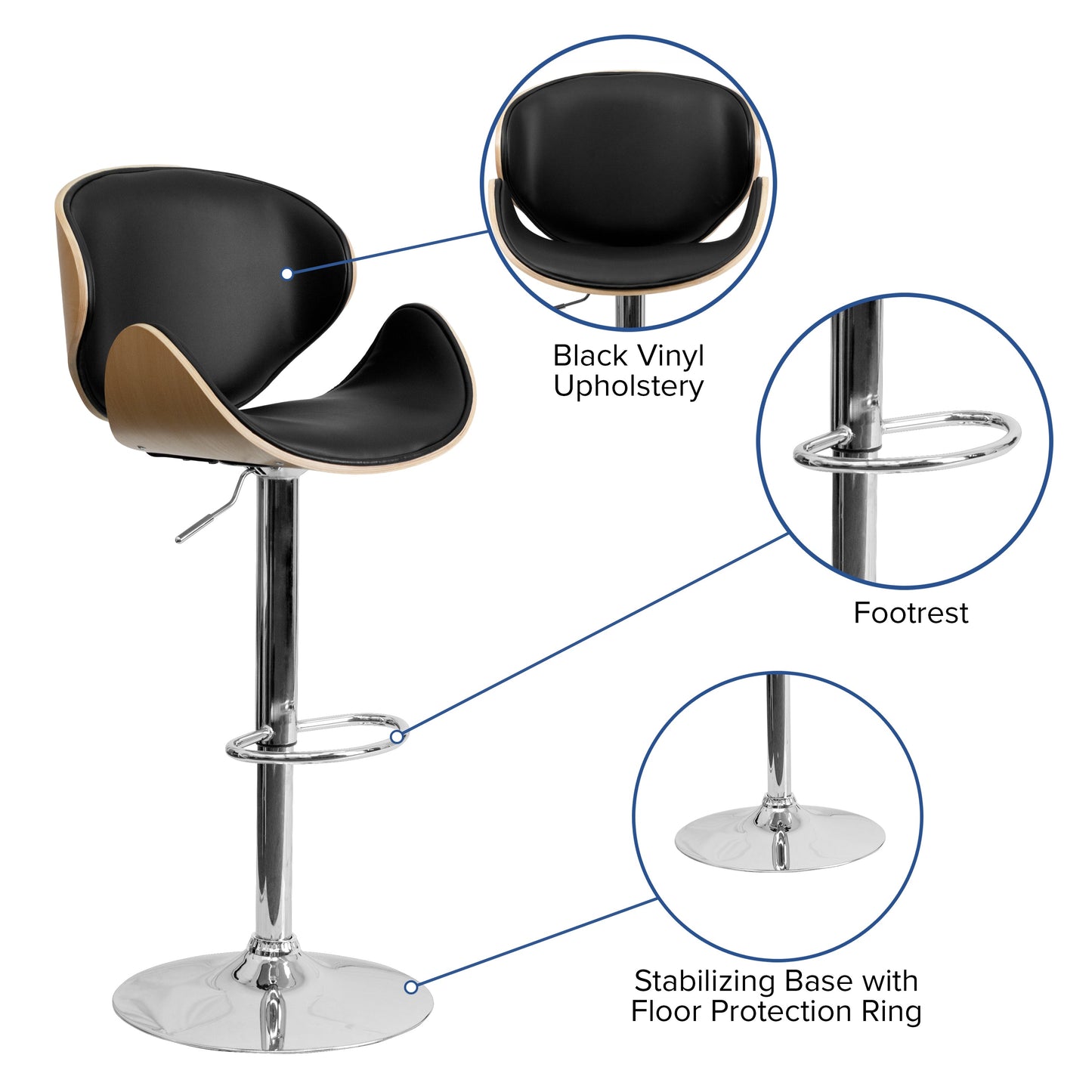 Beechwood Adjustable Barstool SD-2203-BEECH-GG