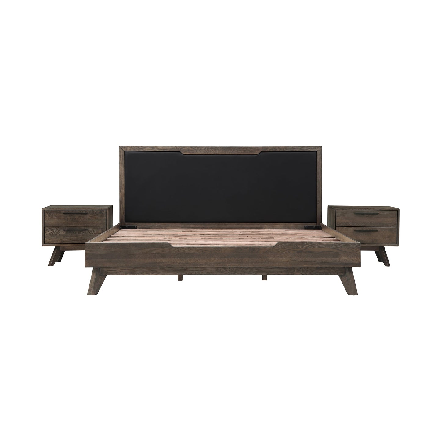 Astoria 3 Piece King Bedroom Set in Oak with Black Faux Leather