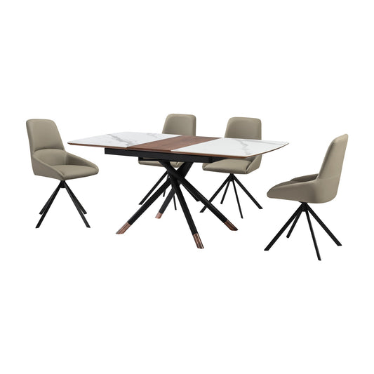 Alora Maverick 5 Piece Extendable Dining Set with Taupe Gray Faux Leather Chairs