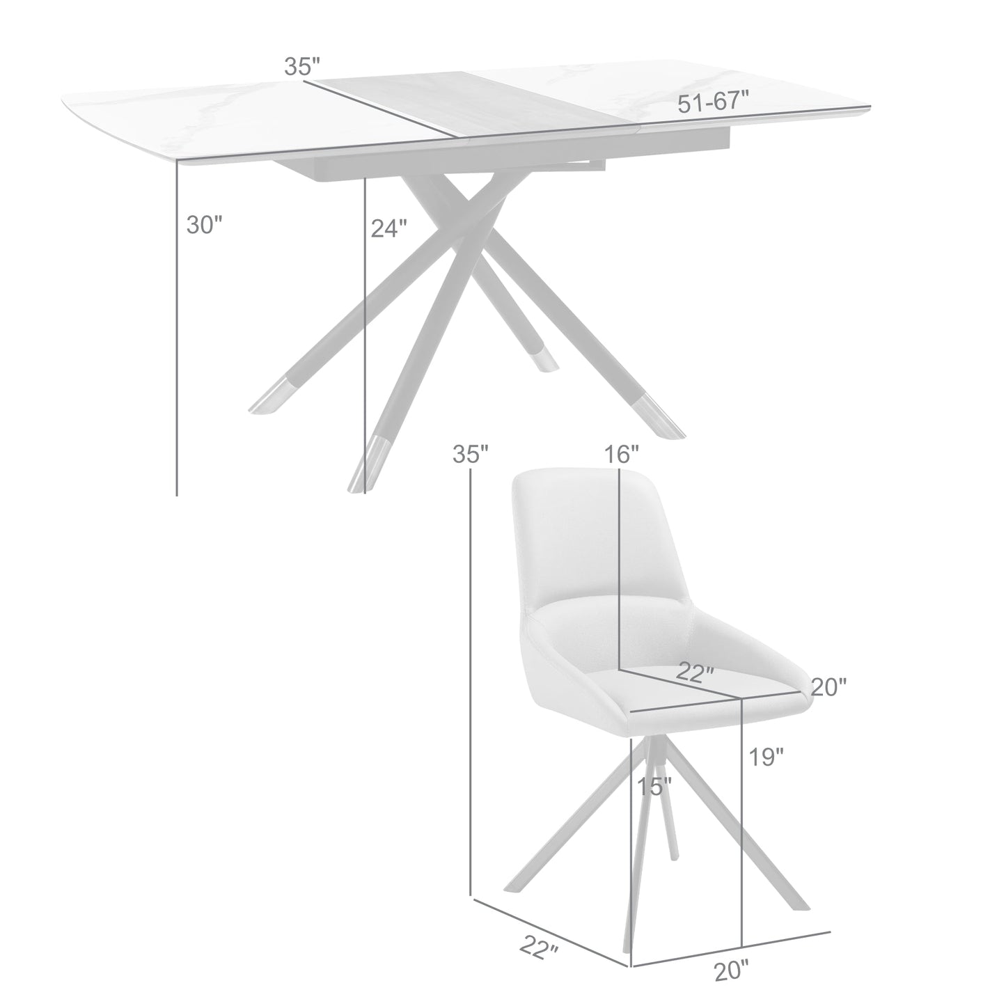 Alora Maverick 7 Piece Extendable Dining Set with Taupe Gray Faux Leather Chairs