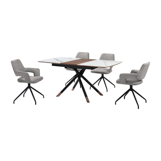 Alora Penny 5 Piece Extendable Dining Set with Gray Fabric Chairs