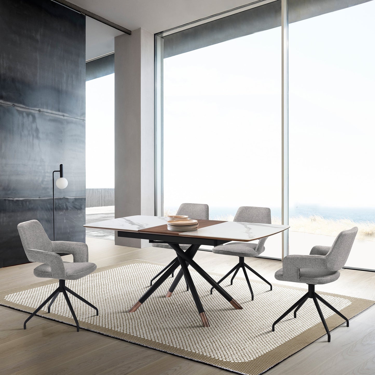 Alora Penny 5 Piece Extendable Dining Set with Gray Fabric Chairs