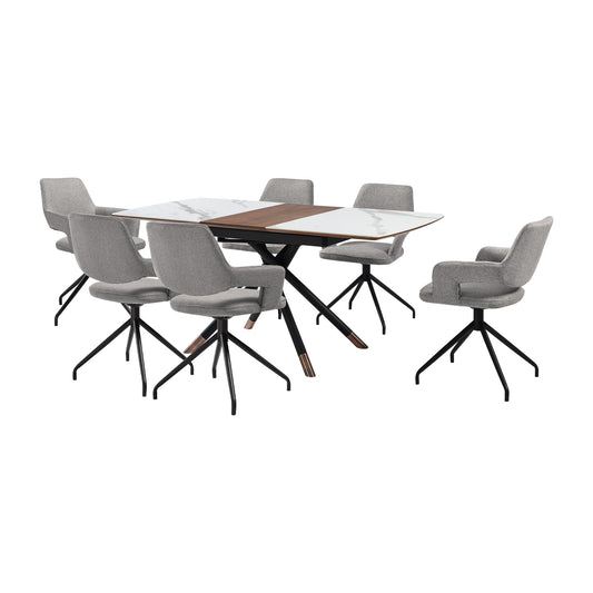 Alora Penny 7 Piece Extendable Dining Set with Gray Fabric Chairs