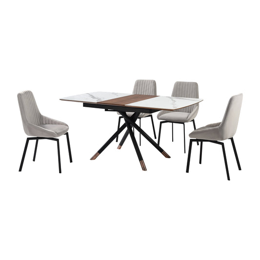 Alora Susie Extendable 5 Piece Dining Set with Gray Fabric Chairs