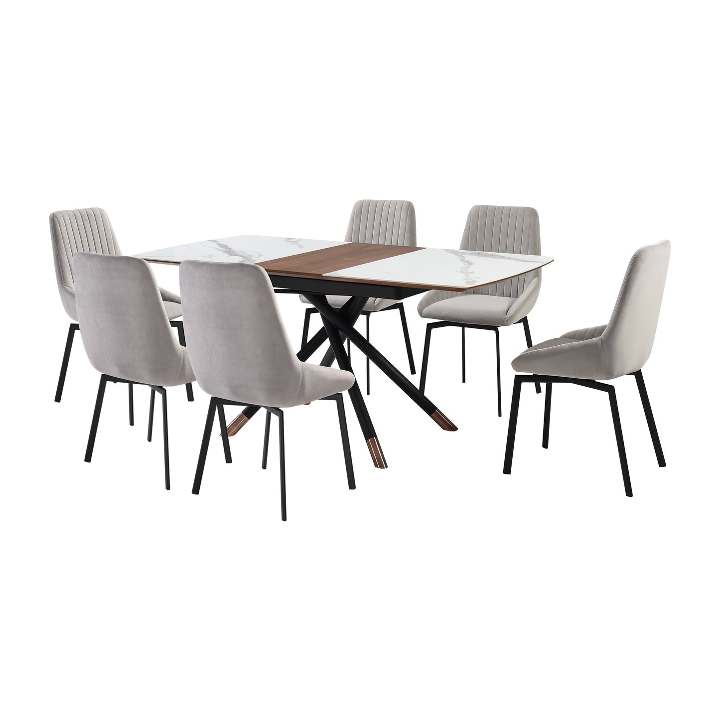 Alora Susie Extendable 7 Piece Dining Set with Gray Fabric Chairs