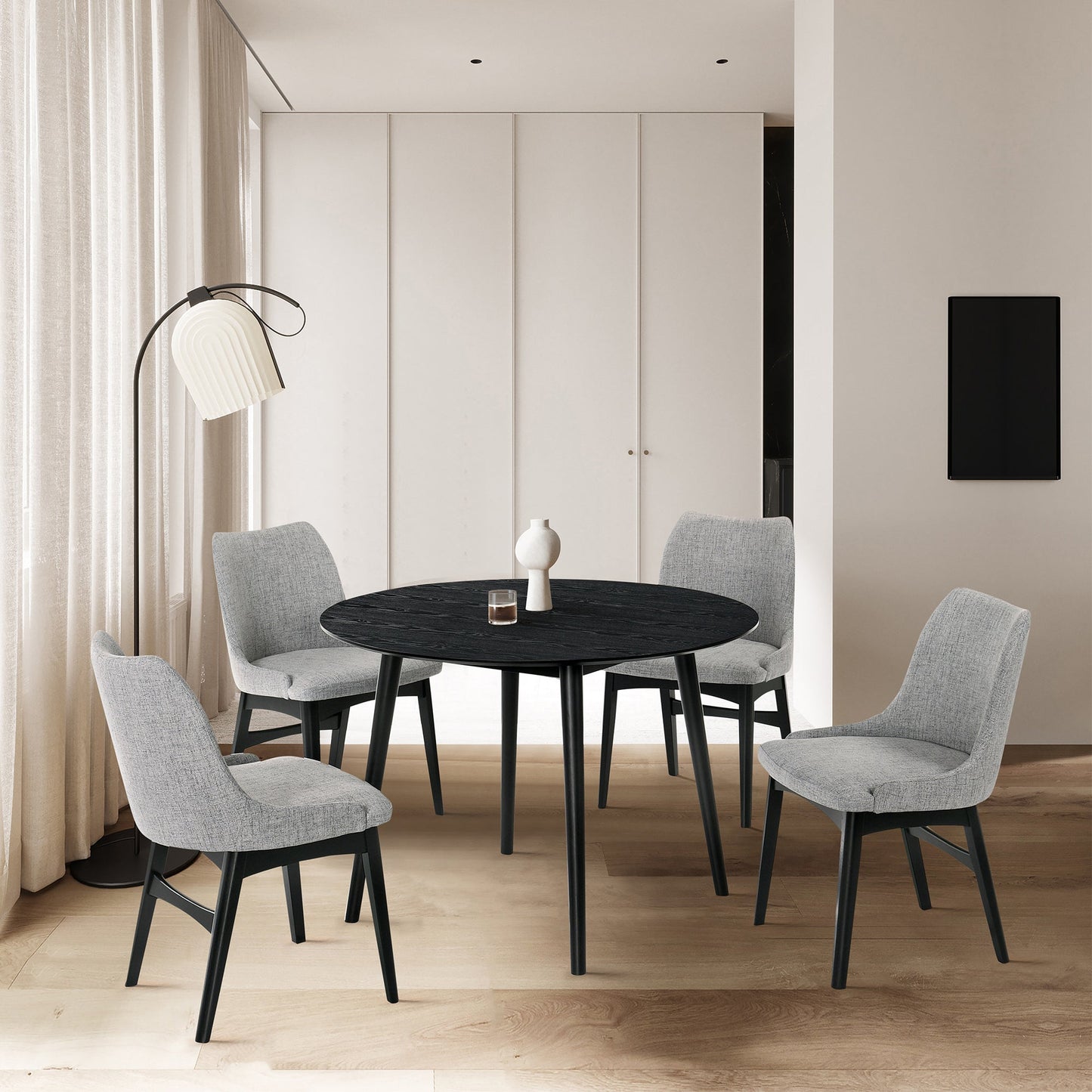 Arcadia and Azalea 42" Round Gray and Black Wood 5 Piece Dining Set